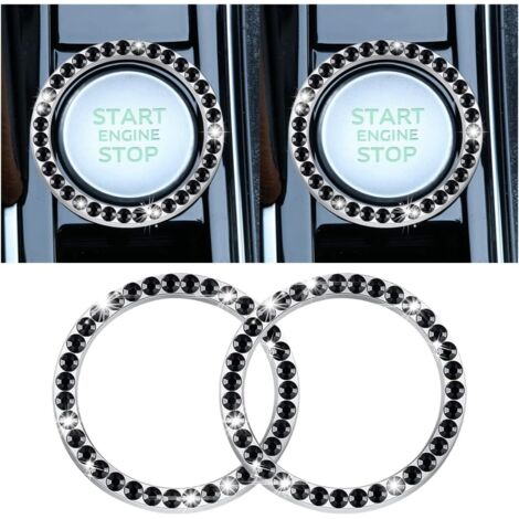 2 Pièces Couvercle Du Bouton De Démarrage Du Moteur De Voiture En Strass Cristal, Auto Moteur Démarrage Arrêt Cristal Strass Bouton Anneau Autocollant, Voiture Décor Accessoires (Noir1) (1/5)