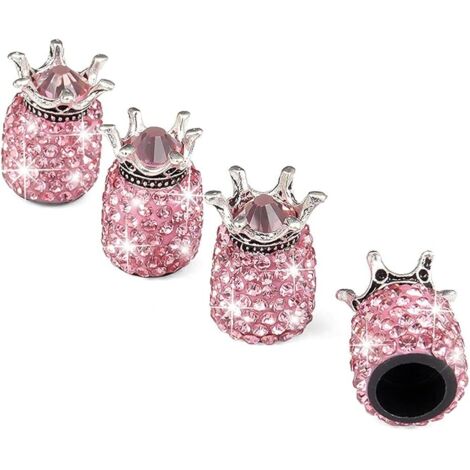 4 Pièces Bouchon Valve De Pneu, Valve de Voiture, Couronne Capuchon De Valve, Diamant Brillant Bouchons De Valve, Universels Ornés Voiture Accessoires Bouchon Valve De Pneu (Rose) (1/5)