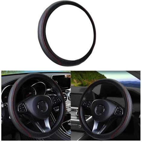 Couvre de Volant Voiture Antidérapant Respirant Souple, Couvre Volant en Microfibre Cuir Souple, Couvre Volant Voiture, Taille Universelle Diamètre 38cm, pour Van Truck SUV(Noir/Rouge) (1/5)
