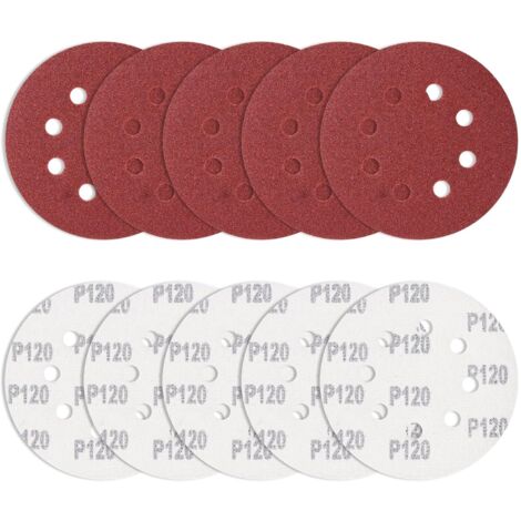 Lot de 10 Feuilles abrasives 125 mm Grain 120 Rondes Ponceuse Excentrique 8 Trous pour ébavurage et ponçage des Points de Soudure (1/5)