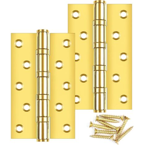 Lot de 2 charnières de porte pliables 125 × 75 × 3 mm Charnières à roulement à billes en acier inoxydable doré avec 10 trous Lot de vis et charnières pour portes massives (1/5)