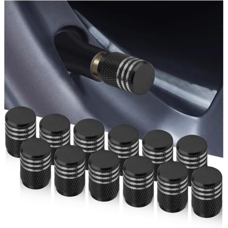 12 Pièces Bouchons De Valve De Pneu, Bouchons Tige De Valve Pneu en Aluminium avec Joint, Bouchons Valve Pneu, Chapeaux Anti-Poussière Voiture pour Voiture, Moto, Bicyclette(Noir) (1/5)