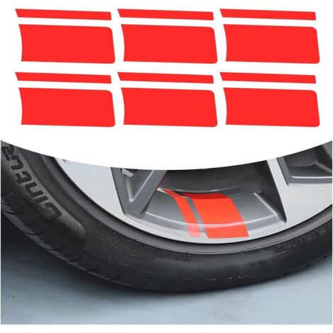 Lot de 6 autocollants réfléchissants pour roue de voiture, décoration de pneu, accessoires de décoration auto-adhésifs à faire soi-même, moto (rouge) (1/5)