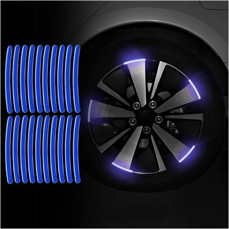 20 Pièces Autocollant Réfléchissant De Jante Roue, Autocollant Imperméables Pneu Voiture, Nuit Réfléchissant Sécurité Décoration Stripe pour Roue Intérieure De Voiture, Moto(Bleu) (1/5)