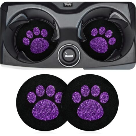 2 Pièces sous Verre De Voiture, sous-Verres D'insertion De Bling Véhicule, Bling Accessoire De sous Verre Voiture, Universel Antidérapants Bling Silicone sous-Verre De Véhicule (Violet) (1/5)
