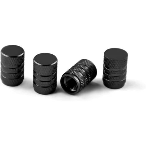 4 Bouchons Tige de Valve en Aluminium, Couvercle Bouchon Valve Pneu en Aluminium Caoutchouc pour Voitures, Bouchons Valve en Aluminium pour Pneus Voiture, Capuchon Roues Pneus Valves (Noir) (1/5)
