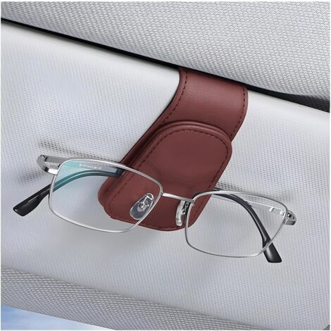 Porte-Lunettes De pour Voiture, Magnétique en Cuir Clip Cintre De Lunettes pour Voiture, Support De Lunettes De Soleil De Visière Voiture Universel avec Pince à Carte (Bordeaux) (1/5)