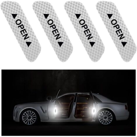 4 Pièces Autocollant De Porte De Voiture, Rappel D'ouverture De Porte Autocollant, Anti-Collision Étanche Autocollants Réfléchissants, Voiture Accessoires Extérieur Intérieur(Argent) (1/5)