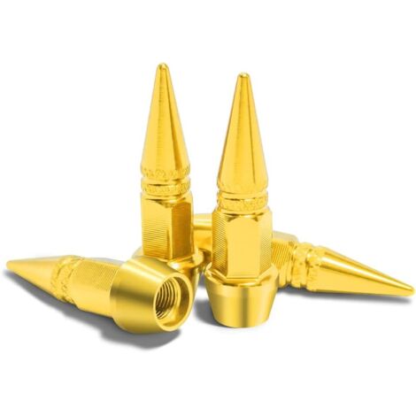 4 Pieces Aluminium Bouchon de Valve, Bouchons Valve Velo, Capuchon Pneu Voiture Bouchon de Valve, Couvre-Valve Universel pour Voiture, SUV, Velo Camions et Moto et Vélo (Or) (1/5)