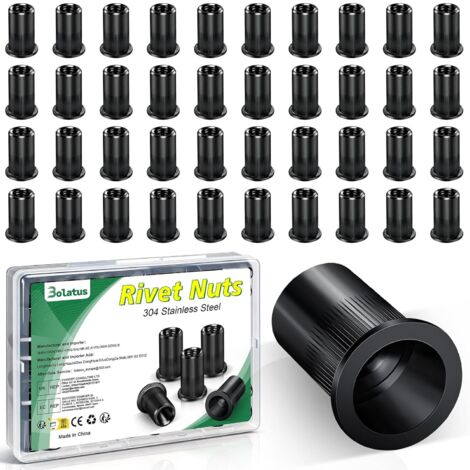 Lot de 50 écrous à riveter M5, 304 en acier inoxydable - Tête plate ronde - Écrous à rivets filetés pour métal, fibre de verre, plastique, tuyaux, etc (1/5)