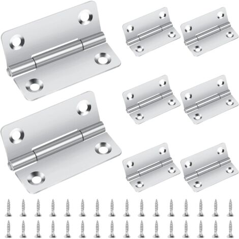 Lot de 8 charnières de porte pliables en acier inoxydable 50 x 39 mm pour portes en bois, armoires, fenêtres, portes, avec 32 vis, argentées (1/5)