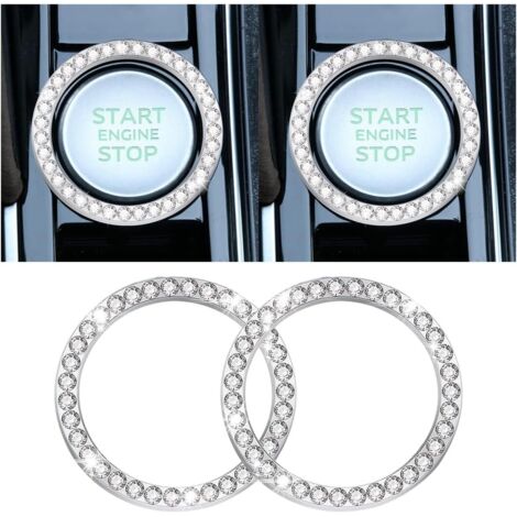 2 Pièces Couvercle Du Bouton De Démarrage Du Moteur De Voiture En Strass Cristal, Auto Moteur Démarrage Arrêt Cristal Strass Bouton Anneau Autocollant, Voiture Décor Accessoires (Blanc1) (1/5)