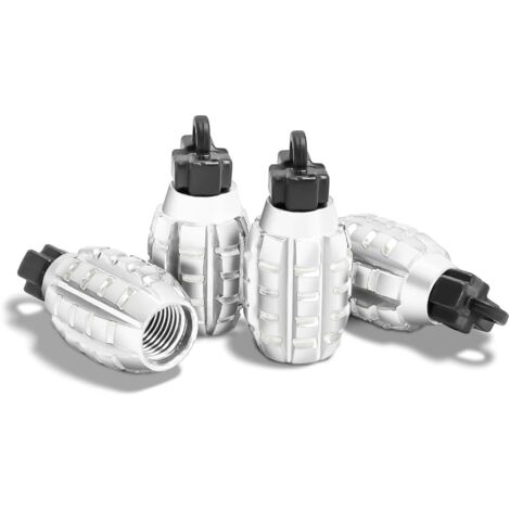 4 Pièces Bouchons Valve en Aluminium, Bouchons Valve en Forme De Grenade, Bouchons de Tige de Valve de Pneu, Anti-Poussière, pour Voitures, SUV, Vélos, Camions, Motos (Argent) (1/5)