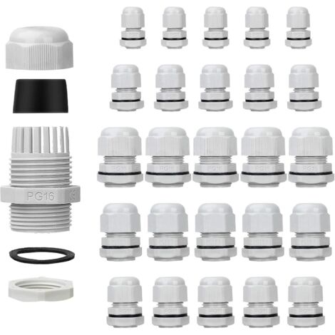 Lot de 25 presse-étoupes étanches  IP68-3-15 mm - Réglables - PG7 PG9 PG11 PG13.5 PG16 - Connecteurs de câble - Écrous de remplissage - Joints en plastique avec rondelle - Gris (1/5)