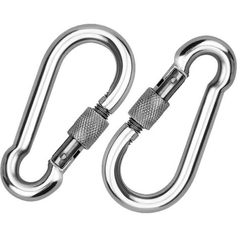 2 Pièces 304 Mousqueton en INOX, Mousqueton à Vis en Acier INOX, Mousqueton en Acier INOX, pour Accrocher des Cordes, des Chaînes, des Ceintures, des Câbles (1/4)