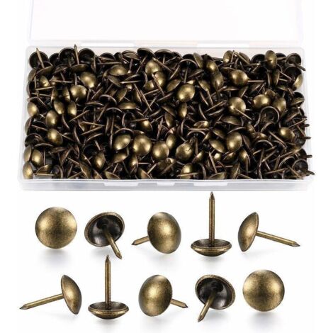 200 chiodi per tappezzeria, chiodi decorativi per tappezzeria, chiodi per tappezzeria, chiodi per mobili in ottone anticato con scatola di plastica per divani, poltrone, mobili e oggetti in legno - 11 (1/4)