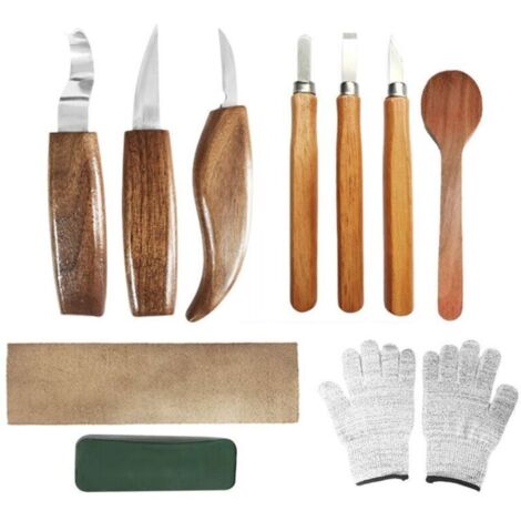 10pcs Outils Sculpture sur Bois, Kit Sculpture Bois avec 3 Ciseaux à Bois, 3 Couteau Sculpture Bois,Gants, Professionnels Outillage Bois Sculpter pour Débutants et Professionnels (1/4)