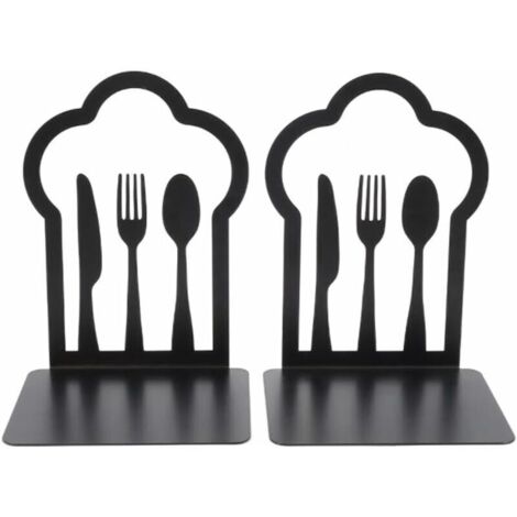 paire de serre-livres en métal robuste - Design unique - Pour cuisine, maison, école, bureau, bibliothèque - Noir (1/4)