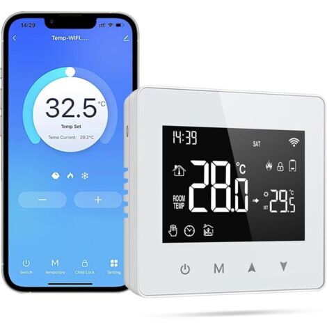 Thermostat Connecté, Thermostat Sans Fil, Compatible avec Alexa et Google Home, Thermostats Chaudiere Gaz, Thermostats Connecte Intelligent WiFi avec Écran LED Tactile, Commande Vocale et Distance (B) (1/5)