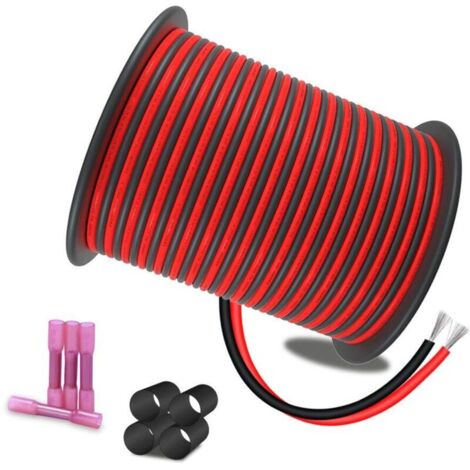 18AWG 30M Extension 2pin Fil 2 Couleurs Câble Rouge / Noir En Cuivre Étamé, 12 / 24V DC 18 Gauge Flexible 2 Conducteur Fil De Raccordement Câble pour LED Ruban Lampe Bande Bande Éclairage (1/5)