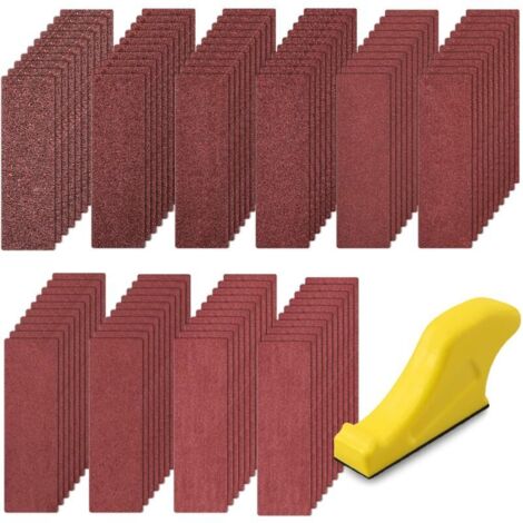 100 Pièces Feuilles Abrasives avec Bloc de Ponçage à Main, Papier Abrasif Grain 40/60/80/120/180/240/320/400/600/800 Papier Verre pour Poncage (1/5)