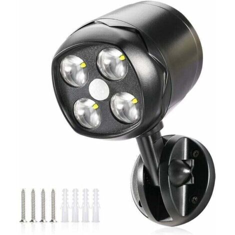 Lampe d'extérieur avec détecteur de mouvement, IP65 imperméable LED spot batterie alimenté 600lm, détecteur de mouvement avec batterie flexibles pour jardin, allée, patio, entrée (1/4)