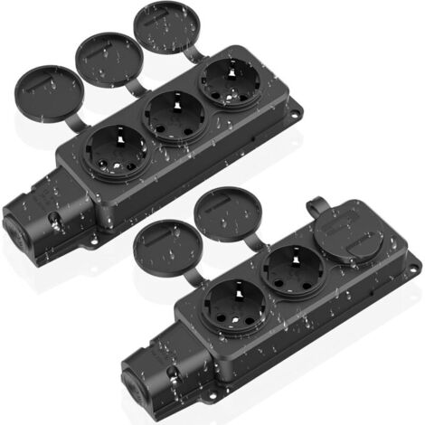 Multiprise 3 Prises, Prise Extérieure étanche IP54, Prises de Contact de Protection avec Couvercle Rabattable, Multiprise pour Extérieur, 230 V/16 A Max. 3500 W, Prise Extérieure pour Jardin, Cuisine (1/5)