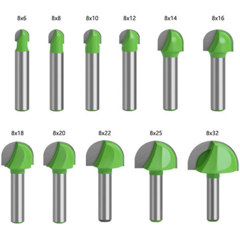 Fraise à Fond Rond Bois, 11PCS Router Bits 8mm Tige Fraise à gorges Carbure Queue Fraise à Rainurer pour Défonceuse Outil de Coupe Bit de Routeur
