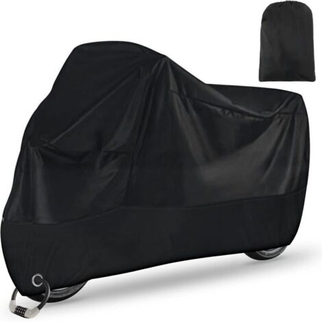 Housse Moto Exterieur,Bache Moto Etanche Hiver Eté 210D Oxford XXL avec Trou de Serrure, Protection de Poussière Neige Pluie Vent UV Scooter Vélo 245x105x125cm Noir MotoCover-B-210T-XXL (1/4)