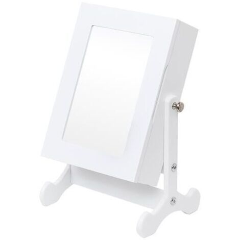 Petite Armoire à Bijoux avec Miroir, Organisateur de Bijoux Blanc pour Comptoir avec Support (1/5)