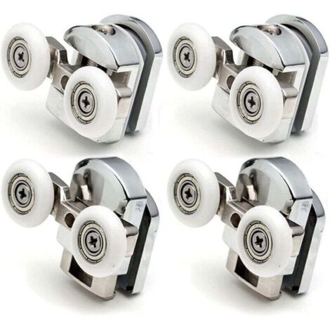 Lot de 4 Roulettes Doubles - pour Porte de Douche Coulissante, À 2 Roues de 23 mm de Diamètre en Alliage de Zinc Salle de Bain