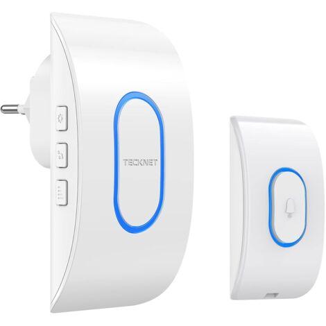 Sonnette sans Fil Exterieur 400 Mètres, Carillon Etanche IP65, 60 Mélodies et 5 Niveaux Volume, Kit d'un Récepteur et d'un Emetteur, Voyant LED pour Maison, Classe, Hôpital, Hôtel - Blanc (1/5)