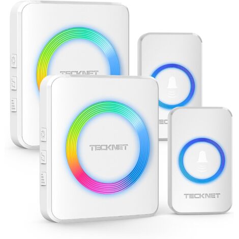 Sonnette Sans Fil, IP65 Étanche 400 Mètres Sonnette Sans Fil Exterieur Etanche, 60 Mélodies 5-Niveaux Voyant RVB, pour Maison, Hôtel, Urgence-Blanc (1/5)