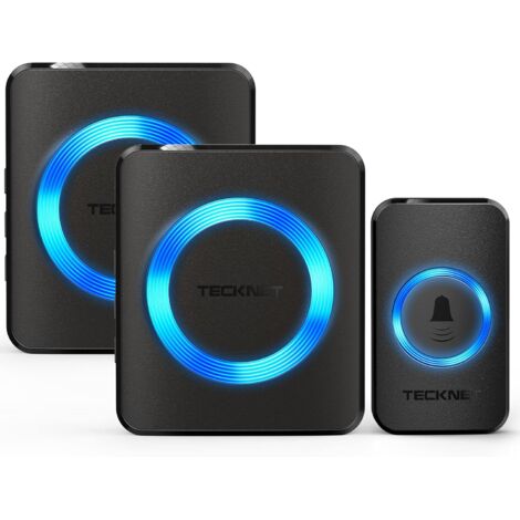 Sonnette sans Fil, IP65 Exterieur Étanche Carillon 400 Mètres Two Récepteur Sonnette Electronique, 60 Mélodies 5-Niveaux LED Bleu, pour Maison, Hôtel, Urgence (1/5)
