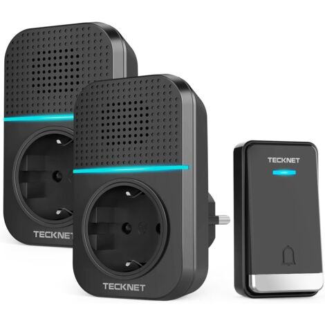 Sonnette sans Fil 400M Sonnette Étanche IP65, Kit de 1 Carillon et 2 Récepteur Enfichables avec Fonction de Charge et lumière LED, 60 Mélodies 5 Niveaux Volumes, pour Maison, Bureau - Noir
