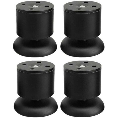 Lot de 4 Pieds Noir - 6cm de Meuble Réglable Pieds de Table en Acier Inoxydable avec Tapis en Caoutchouc et Vis (1/4)