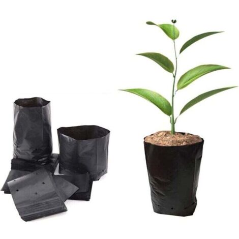 100 sacs de pépinière en plastique épais - 15x25cm (diamètre x hauteur) Sacs de culture pour plantes de jardin avec trous d'aération (1/4)