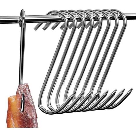 Lot de 12 crochets en S en acier inoxydable - 15 cm - Crochets de boucher - Crochets de cuisine - Crochets à viande - Crochets en forme de S pour la transformation de la viande (1/4)