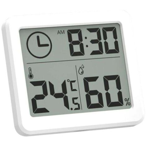 Mini Thermometre Interieur Numérique, Hygrometre Portable Professionnel à Grand Écran avec Horloge, Thermomètre Blanc Précis, Hygromètrepour la Maison (1/4)