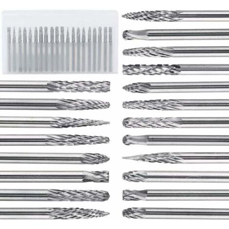 20 Pièces Jeu de Fraises Double Coupe 3 mm,(3 X 3) Lime Rotative en Carbure Tungstène pour Sculpture sur Bois et Pierre et Nettoyage des Bavures et Soudures (1/4)