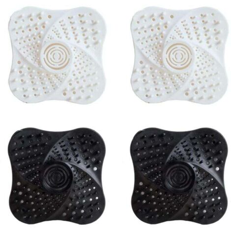 Lot de 4 bouchons de siphon de sol anti-odeurs en silicone blanc et noir, filtres à cheveux pour douche, bouchons de siphon et d'évier (1/4)