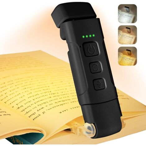 Lampe de Lecture, Lampe Lecture au Lit, 3 Couleurs & 5 Niveaux de Luminosité Réglables, USB Rechargeable, pour Lecteurs de Livres, Enfants (Noir) (1/5)