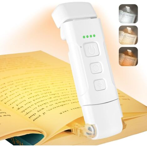 Lampe de Lecture, Lampe Lecture au Lit, 3 Couleurs & 5 Niveaux de Luminosité Réglables, USB Rechargeable, pour Lecteurs de Livres, Enfants (Blanc) (1/5)