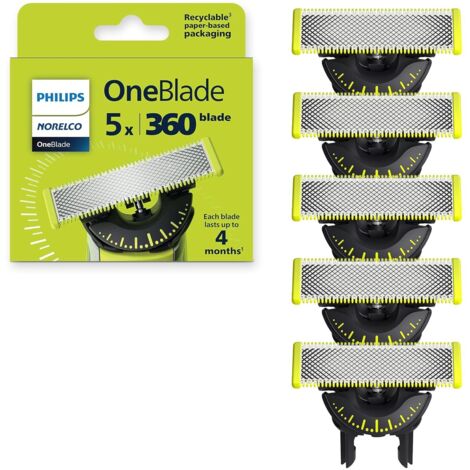 Lot de 5 Lames de Rechange pour Philips OneBlade & OneBlade Pro - Têtes de Rasoir Compatibles avec QP2520, QP2523, QP2630, QP6510, - Performance de Coupe Précise et Durable