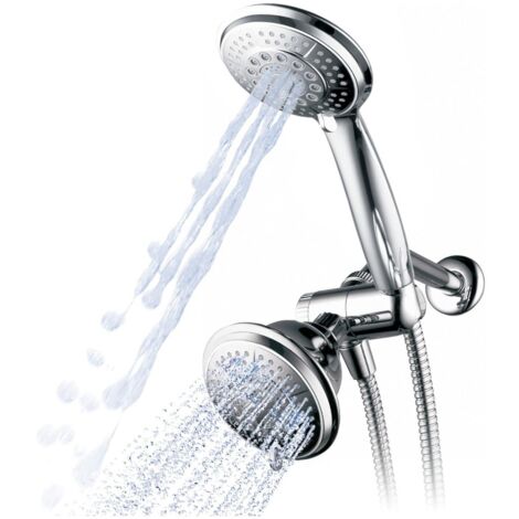 Dual Shower Head Combo with 3-Way Diverter - High Pressure Rainfall Top Spray & Handheld Showerhead Set - 5-Setting Versatile Modes, 59-Inch Stainless Steel Hose, Teflon Tape Included, Chrome (1/5)