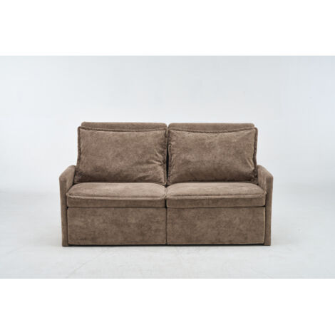 Canapé multifonctionnel moderne en tissu velours, canapé-lit avec dossier réglable en 5 positions, avec poche de rangement + double interface de charge, pour petit espace【Marron】 (1/5)
