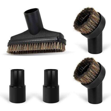 Kit de 5 accessoires et brosses à poils de cheval pour aspirateur – Brosses rondes noires, brosse sol 14,9 cm + adaptateur 3,8 cm (1 1/4 pouce) (1/5)