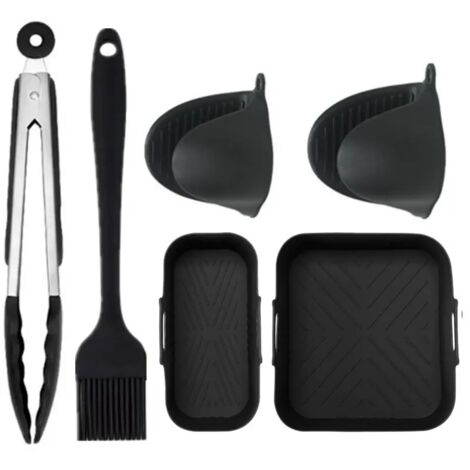 Kit Complet de Cuisine et Barbecue 6 en 1 - Gants de Protection, Pince, Pinceau et 2 Doublures Anti-Adhésives pour Friteuse à Air (1/5)