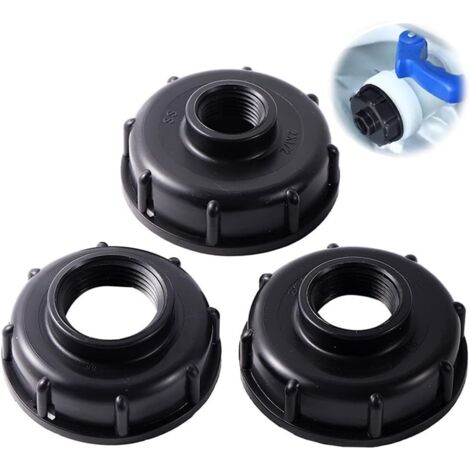 3 Pièces IBC Bouchon de Réservoir Plastique Adaptateurs, S60x6 Raccord Rapide, Réservoir d'eau Connecteur Joints Filetés en Adaptateurs, 1/2 ' 3/4 ' 1 pouce, pour Le Jardin de La Maison (Noir) (1/5)