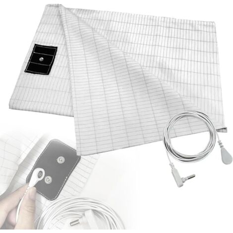 Drap De Mise à La Terre,Feuille De Tapis De Mise à Laterre avec Câble De Raccordement à La Terre,Drap De Lit 10% Fibre d'argent Pur Et 90% Coton Biologique,pour Un Sommeil Réparateur,99 x 203 cm